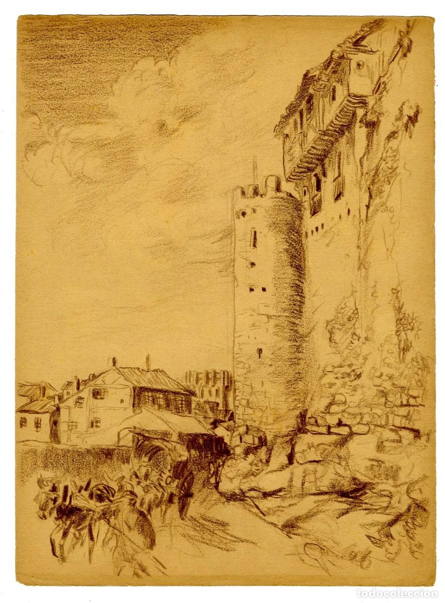 Arte: (C) Dibujo Original de Luis Macaya - Segovia Las Murallas Romanas - T&eacute;cnica Carb&oacute;n 28x37cm