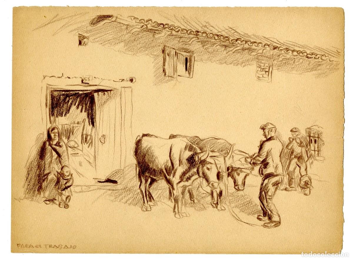 Arte: (C) Dibujo Original de Luis Macaya - Castilla la Vieja Para el Trabajo - T&eacute;cnica Carb&oacute;n 28x37cm