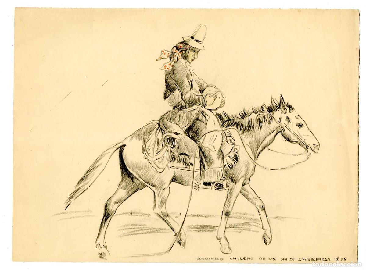 Arte: (C) Dibujo Original de Luis Macaya - Arriero Chileno de J.M.Rugendas 1838 - T&eacute;cnica Carb&oacute;n 28x37cm