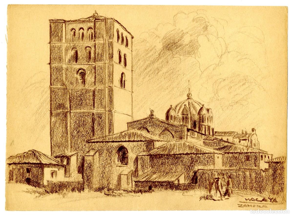 Arte: (C) Dibujo Original de Luis Macaya - La Torre y la Catedral de Zamora - T&eacute;cnica Carb&oacute;n 28x37cm