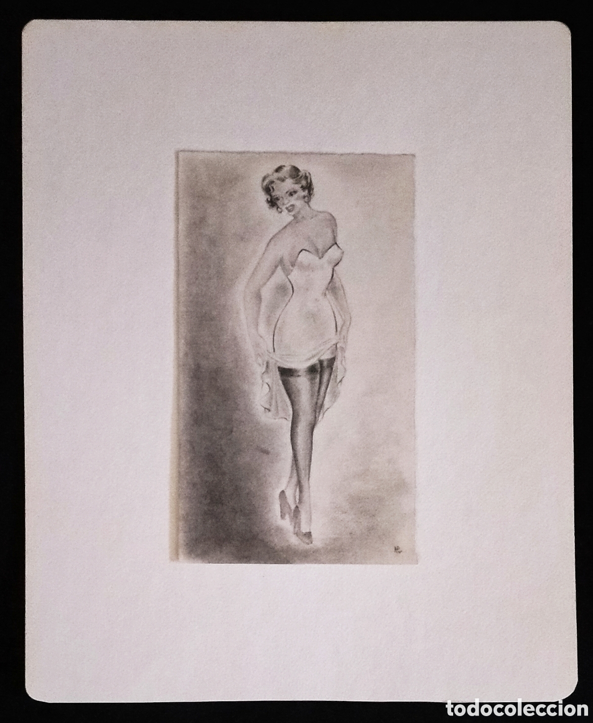 Arte: DIBUJO a L&Aacute;PIZ / (REALISMO). *MUJER SEXI*. FDO.: HP. (HUMBERTO PUEYO. Zaragoza). A&ntilde;o 1954 (S. XX)