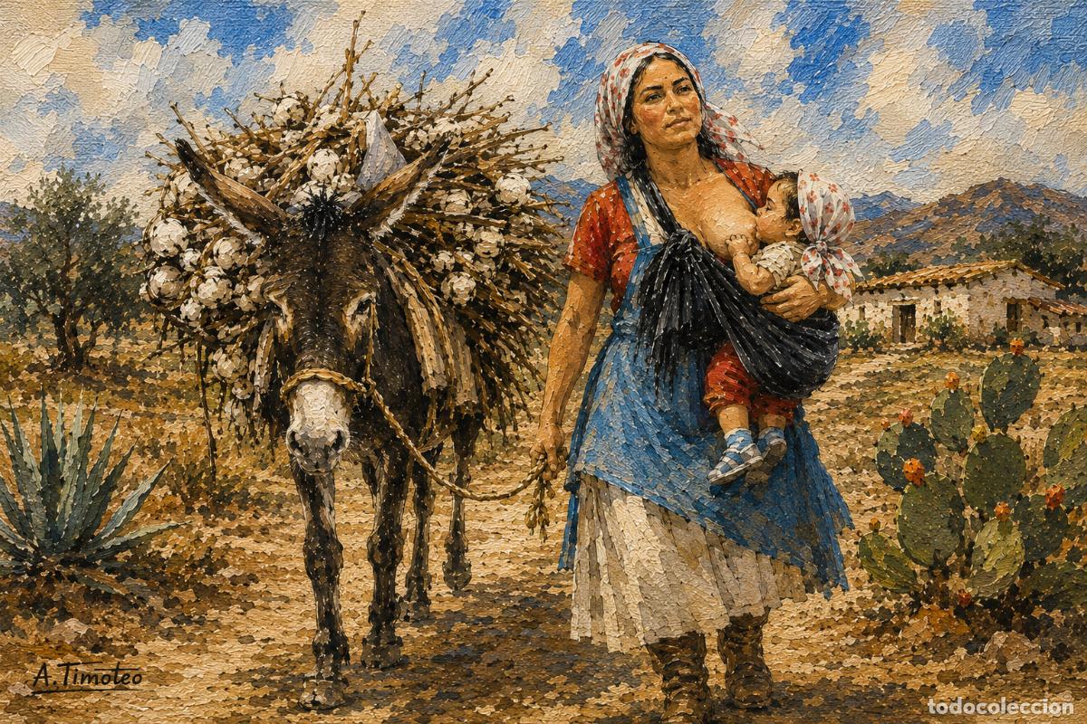 Arte: L&Aacute;MINA de LIENZO ORIGINAL, DIBUJO, ACUARELA,CUADRO.- LA CARGA Y LA VIDA ..H247..30x42 cm.-280g/m2.