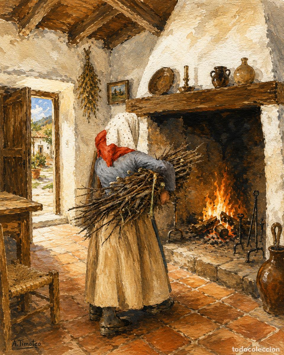 Arte: L&Aacute;MINA de LIENZO ORIGINAL, DIBUJO, ACUARELA,CUADRO.- LABORES EN LA HUERTA ..H251..30x42 cm.-280g/m2.