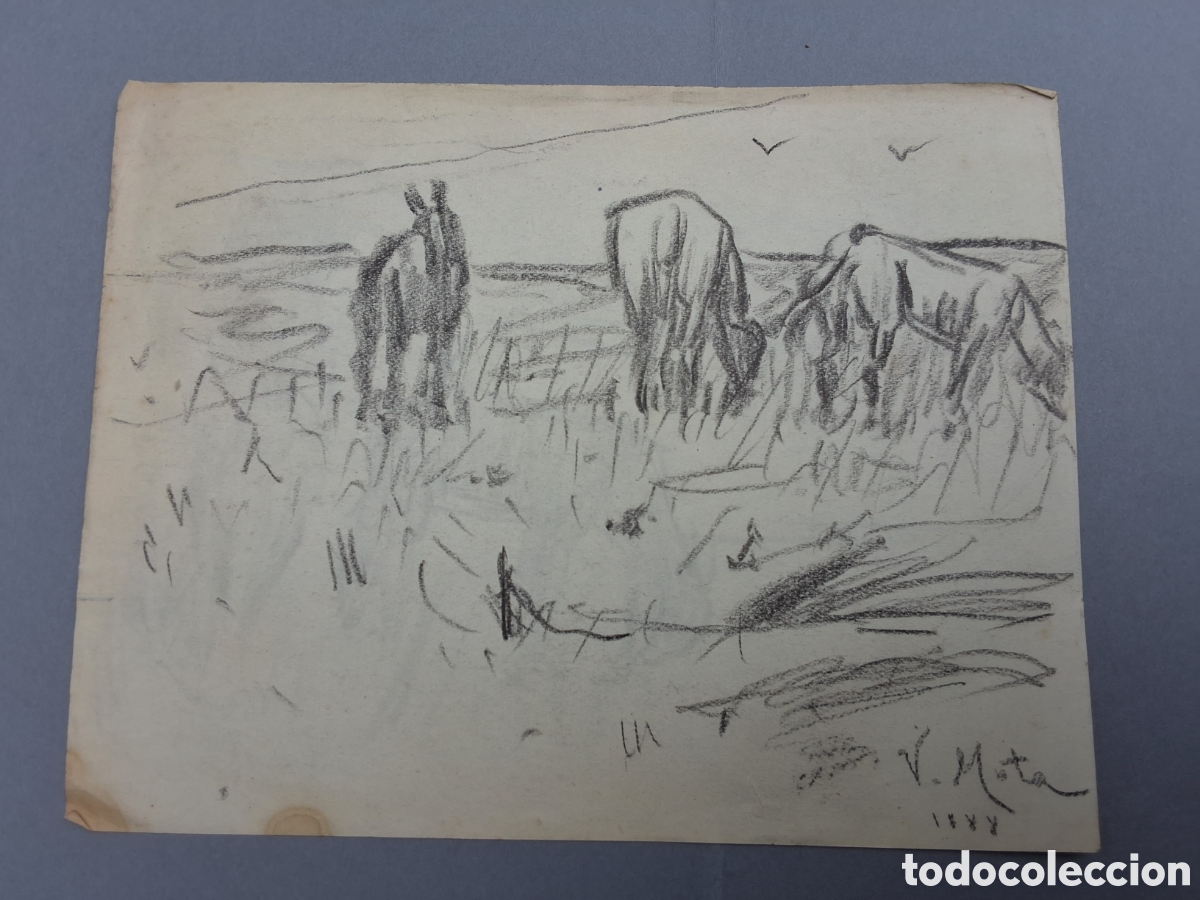 Arte: Vicente Mota. Animales pastando,
