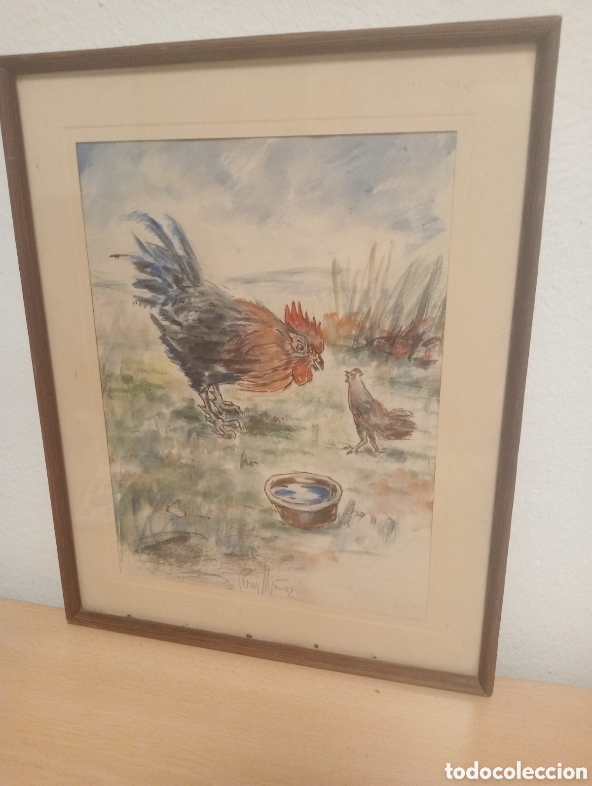 Arte: Antigua pintura enmarcada y firmada a&ntilde;os 40