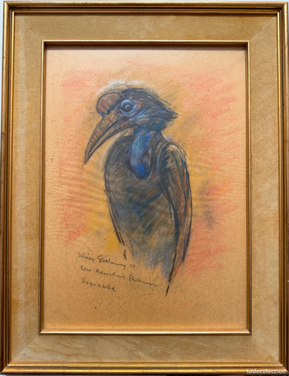 Arte: Dibujo sobre papel con motivo de p&aacute;jaro , ave c&aacute;lao del a&ntilde;o 1955 , firmado