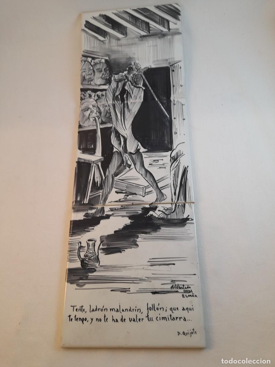Arte: Plaf&oacute;n con escena de DON QUIJOTE firmado por Vicente Adelantado ceramista de ONDA