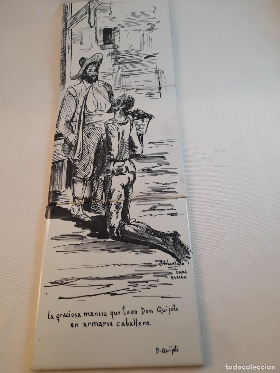 Arte: Plaf&oacute;n con escena de DON QUIJOTE firmado por Vicente Adelantado ceramista de ONDA