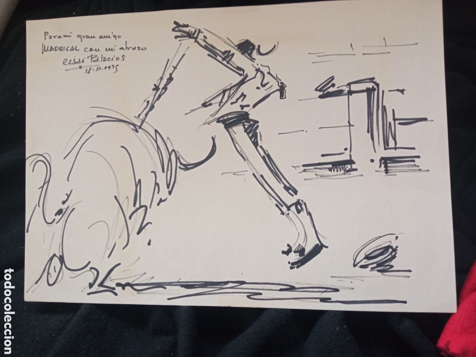 Arte: Dibujo Taurino, firmado por Cesar Palacios, mide 34,3x24cm