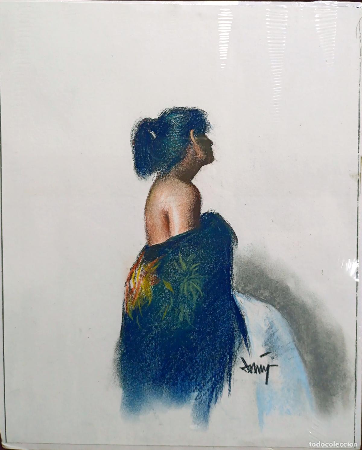 Arte: Pastel. Mujer de perfil. Domingo &Aacute;lvarez G&oacute;mez. 22,5 x 28 cm