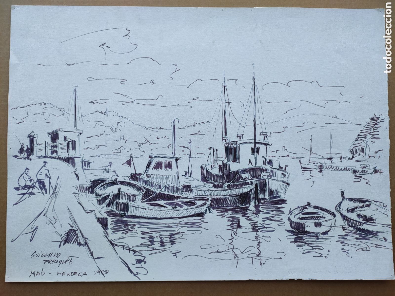 Arte: Guillem Fresquet dibujo original firmado en 1988 Menorca