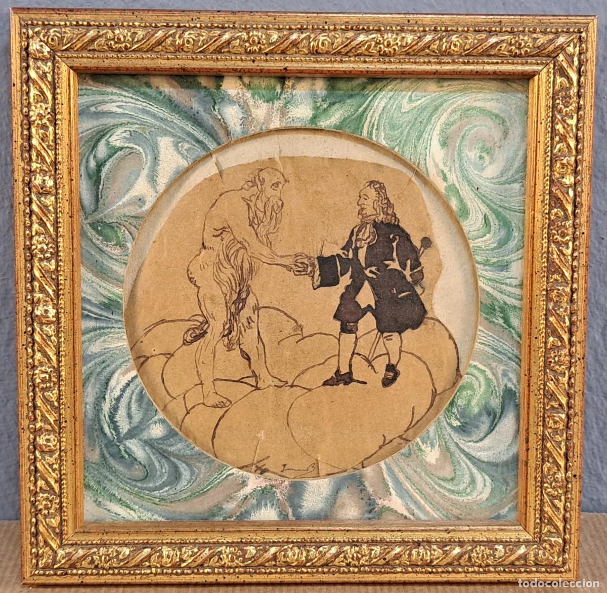Arte: Antiguo dibujo original firmado &ndash; Escena aleg&oacute;rica