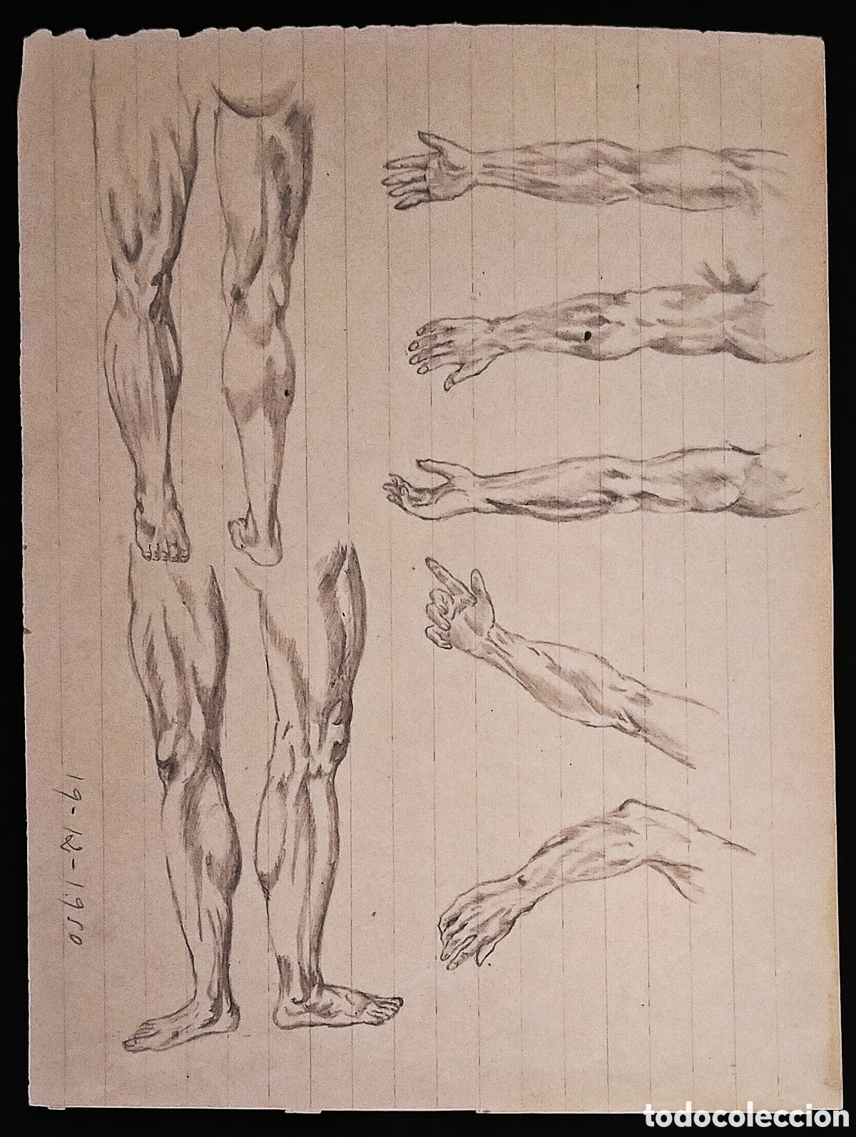 Arte: DIBUJO a L&Aacute;PIZ / *ESTUDIO ANAT&Oacute;MICO DE EXTREMIDADES HUMANAS*. AUT.: HUMBERTO PUEYO (Zaragoza). 1950