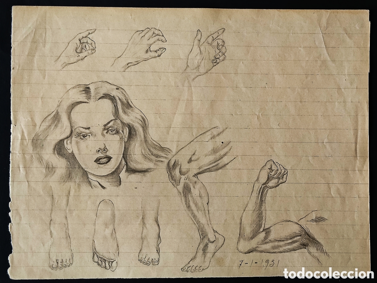 Arte: DIBUJO a L&Aacute;PIZ / (REALISMO). *ESTUDIO ANAT&Oacute;MICO CARA DE MUJER Y EXTREMIDADES*. AUT.: HUMBERTO PUEYO