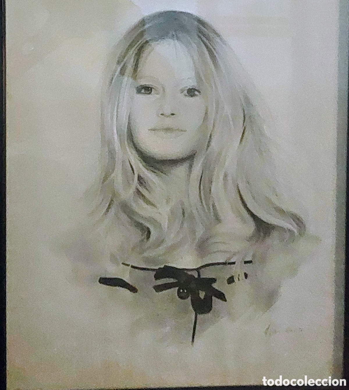Arte: ANGELS DEI RETRATO AL CARBON DE BRIGITTE BARDOT 1996 MEDIDA 47X39 MAS MARCO