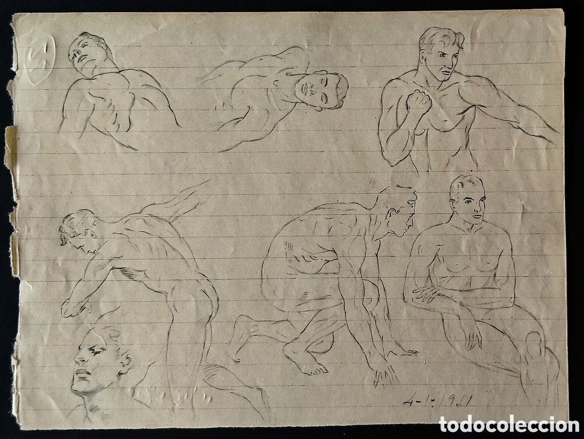 Arte: DIBUJO a L&Aacute;PIZ / (REALISMO). * ESTUDIO ANAT&Oacute;MICO HUMANO *. AUT.: HUMBERTO PUEYO. Zaragoza. A&ntilde;o 1951
