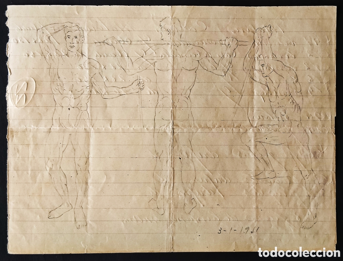 Arte: TRES DIBUJOS A L&Aacute;PIZ / * ESTUDIOS ANAT&Oacute;MICOS *. AUT.: HUMBERTO PUEYO VILLANUEVA. Zaragoza. A&ntilde;os 50