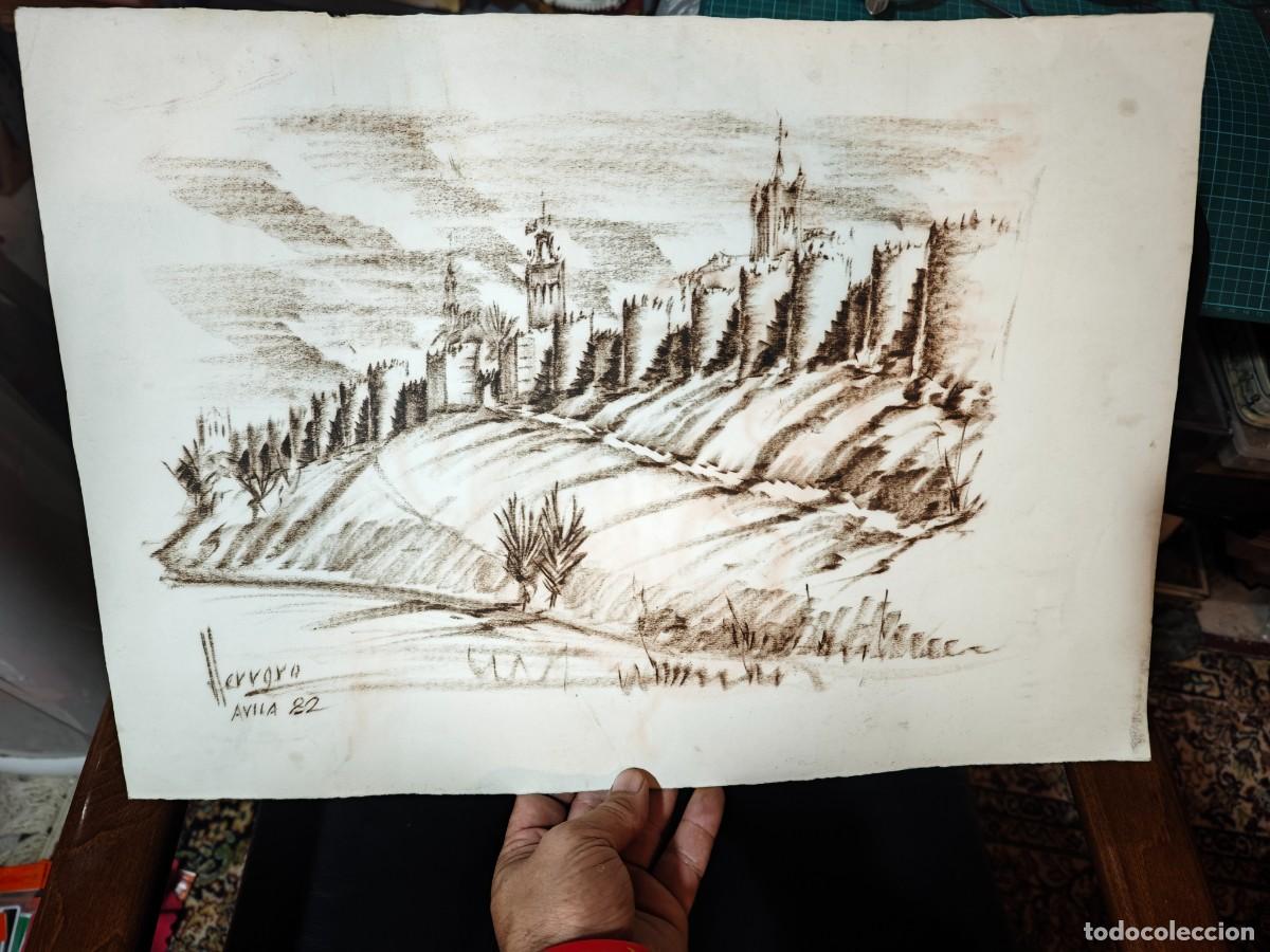 Arte: Dibujo Original de la Muralla de &Aacute;vila (1982) &ndash; Firmado por Jos&eacute; Luis Herrero (Con Boceto al Reverso