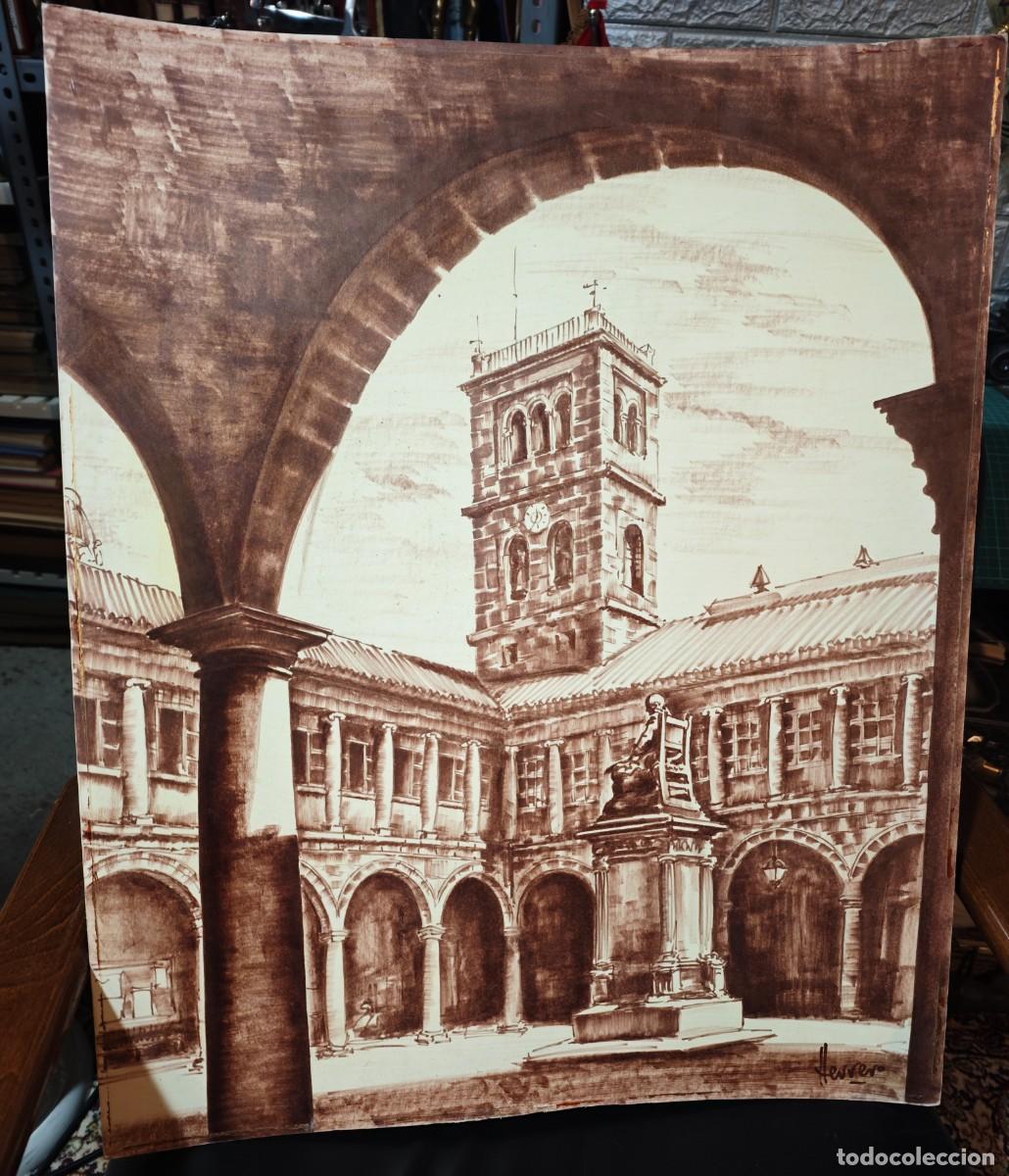 Arte: Dibujo Original de Jos&eacute; Luis Herrero &ndash; Claustro y Torre de Iglesia de &Aacute;vila (Tinta Sepia / Composici