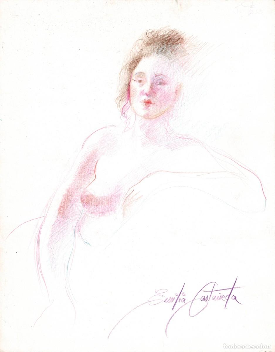 Arte: Emilia Casta&ntilde;eda &bull; Retrato femenino &bull; L&aacute;pices de color sobre cartulina &bull; 25 &times; 32 cm &bull; Obra original