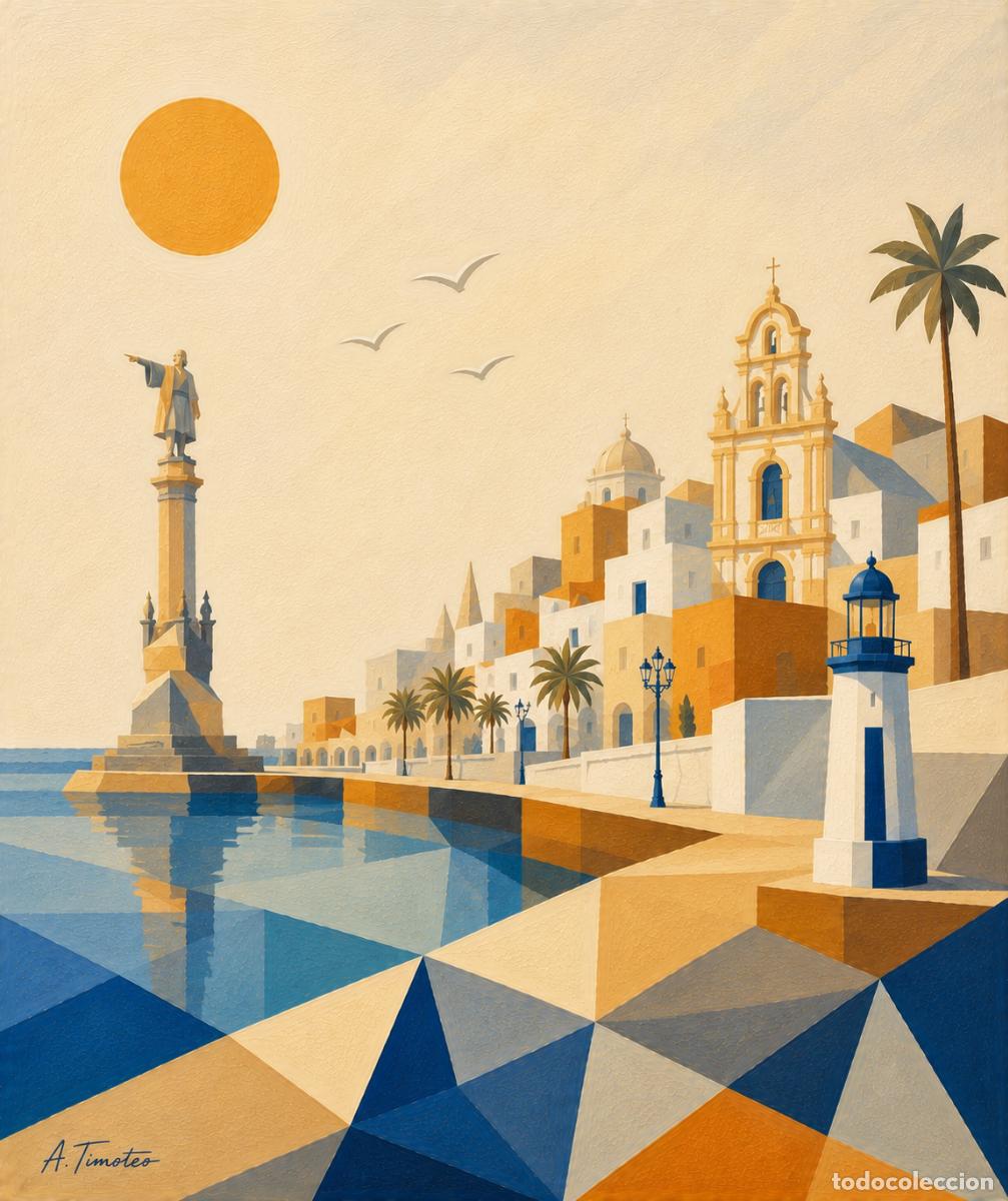 Arte: L&Aacute;MINA EN ACUARELA T&iacute;tulo HUELVA,estilo (ACUARELA GEOM&Eacute;TRICA ANDALUZA)Firma.-A.TIMOTEO.