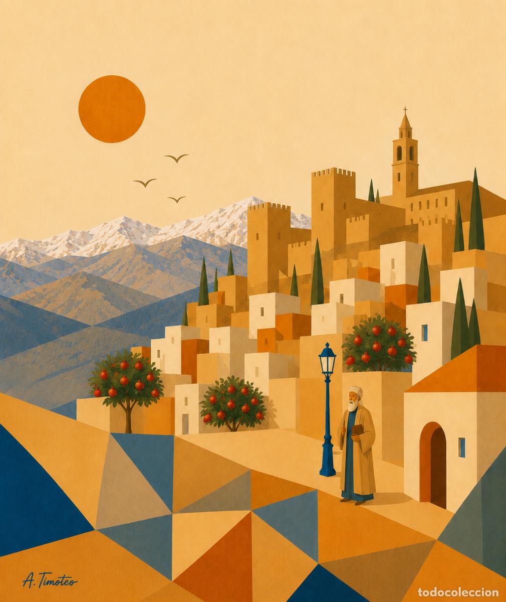 Arte: L&Aacute;MINA EN ACUARELA T&iacute;tulo GRANADA,estilo (ACUARELA GEOM&Eacute;TRICA ANDALUZA)Firma.-A.TIMOTEO.