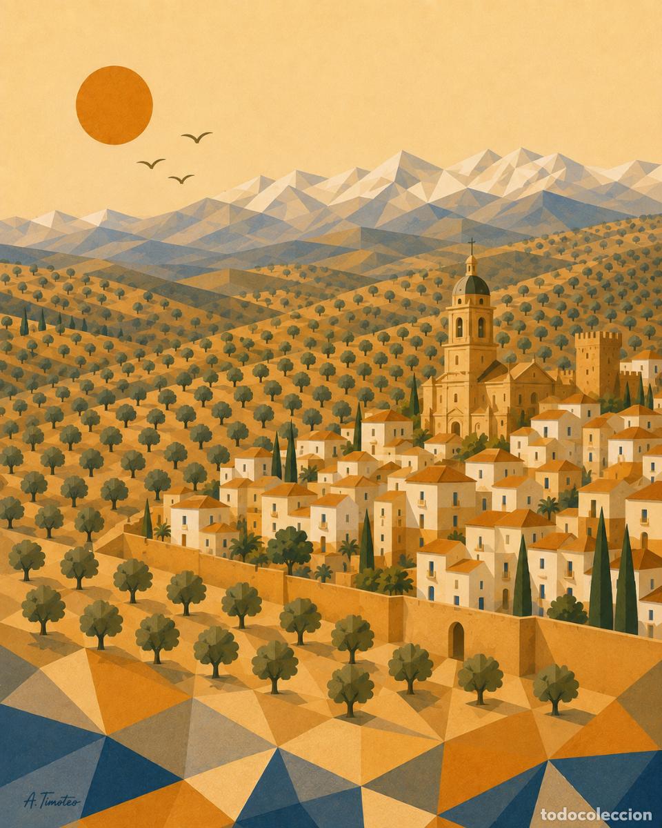 Arte: L&Aacute;MINA EN ACUARELA T&iacute;tulo JA&Eacute;N,estilo (ACUARELA GEOM&Eacute;TRICA ANDALUZA)Firma.-A.TIMOTEO.