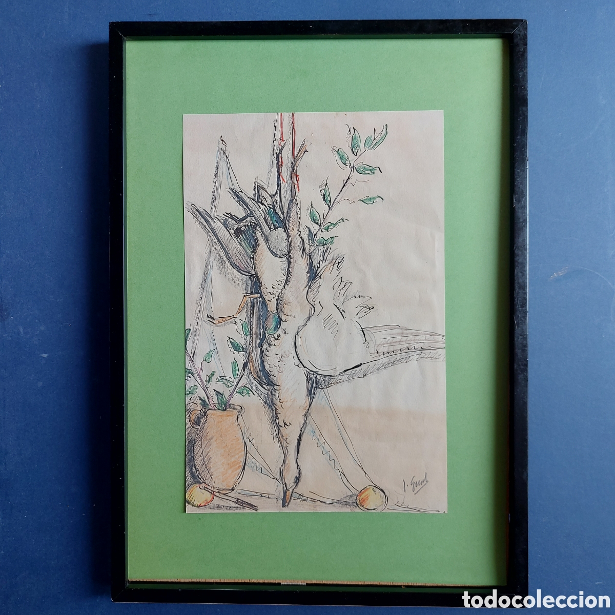 Arte: JOSEP GUAL I DE SOJO &rdquo;BOCETO NATURALEZA MUERTA&rdquo; DIBUJO EPOCA