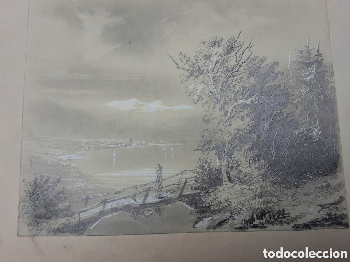 Arte: Firma ilegible. Paisaje costero.
