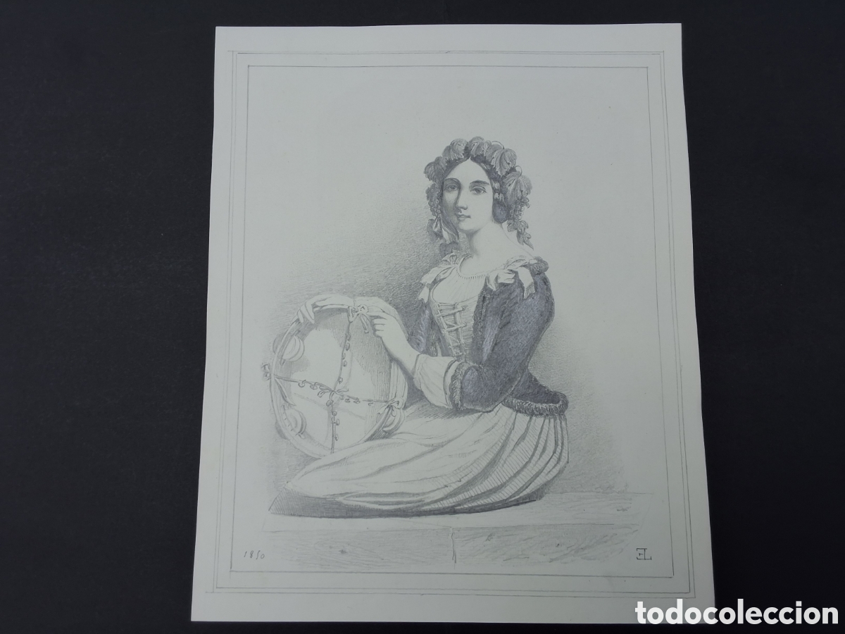 Arte: Firmado con anagrama. Dama con pandereta.