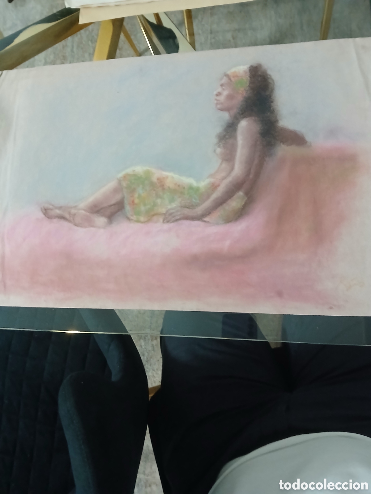 Arte: Dibujo al pastel firmado rojas