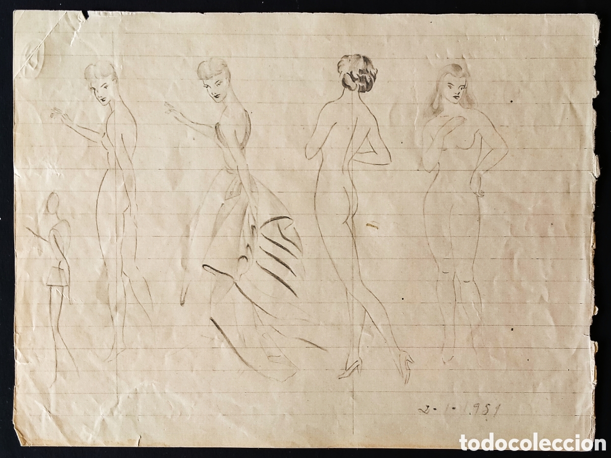Arte: DIBUJOS a L&Aacute;PIZ (2) / &rdquo;FIGURINES FEMENINOS&rdquo;. AUT.: HUMBERTO PUEYO VILLANUEVA. Zaragoza. A&ntilde;o 1951
