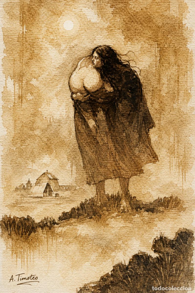 Arte: T&eacute;cnica en Acuarela SEPIA sobre papel formato 42 x 30 cm..Firmado y creado por -A.Timoteo.-