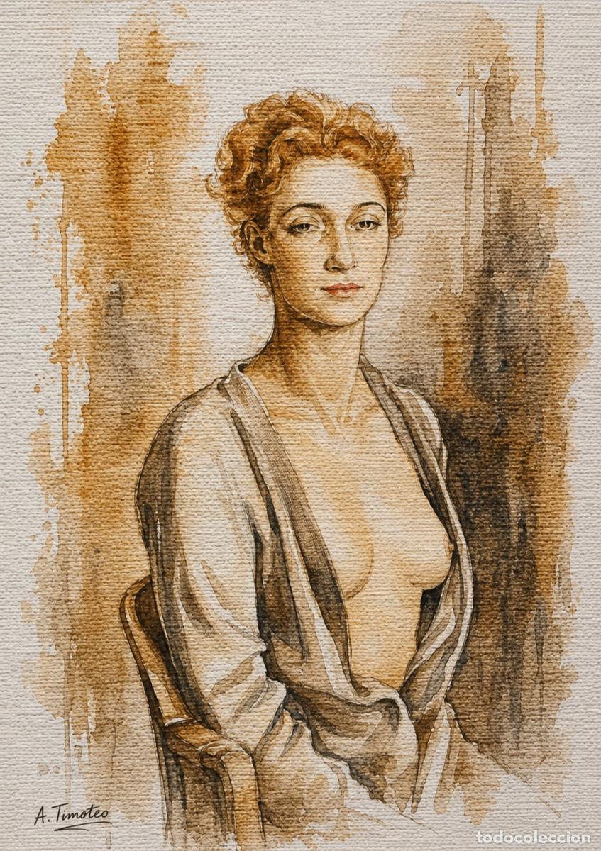 Arte: T&eacute;cnica en Acuarela SEPIA sobre papel formato 42 x 30 cm..Firmado y creado por -A.Timoteo.-