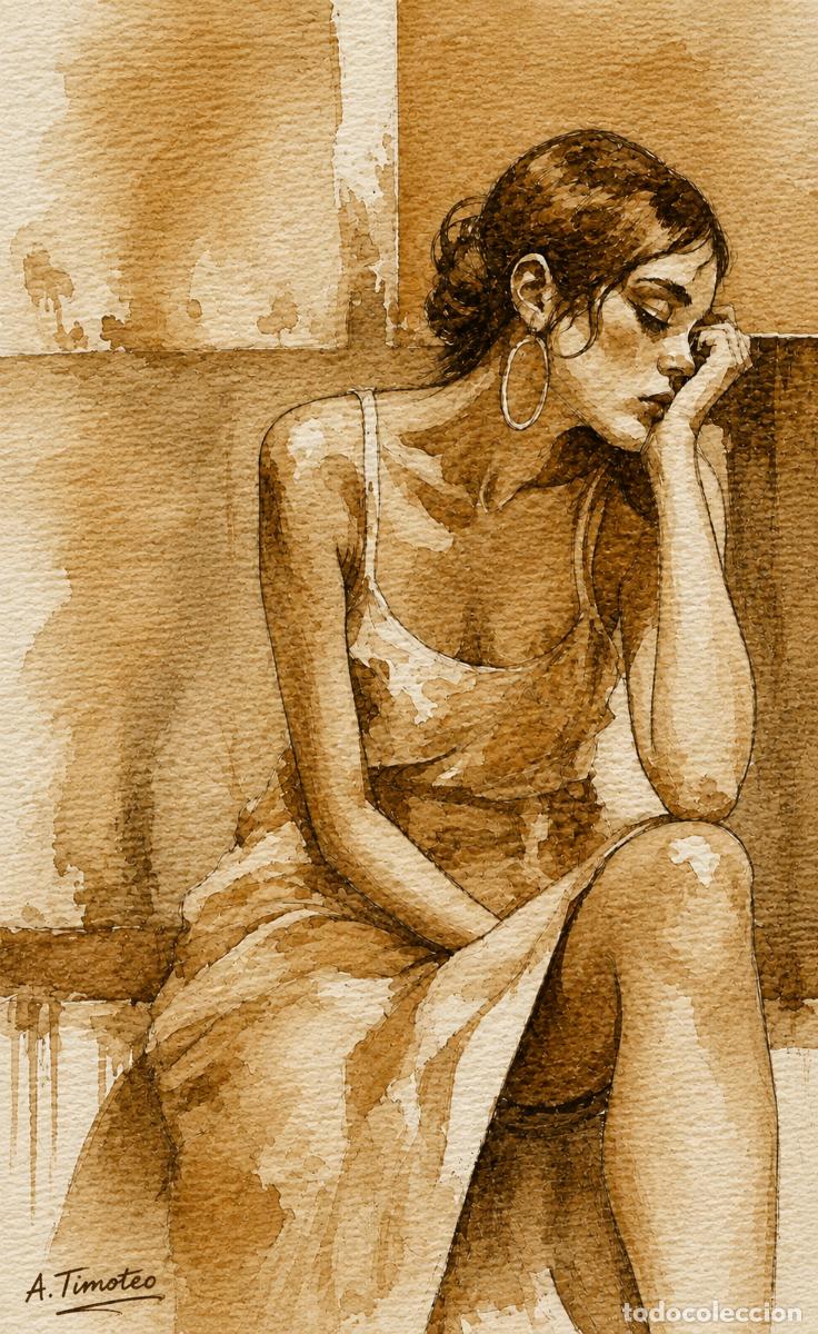 Arte: T&eacute;cnica en Acuarela SEPIA sobre papel formato 42 x 30 cm..Firmado y creado por -A.Timoteo.-