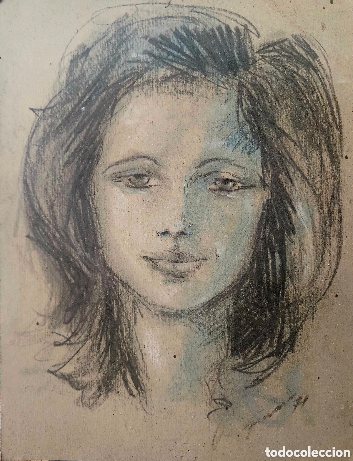 Arte: Jose Guevara (M&aacute;laga 1930-2017) dibujo original retrato femenino, firmado.