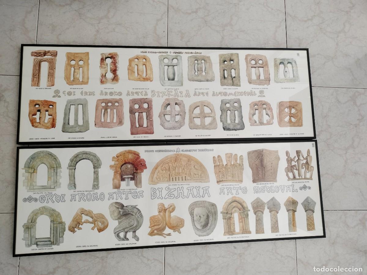 Arte: Pareja de cuadros con l&aacute;minas dibujos restos arte alta edad media Bizkaia