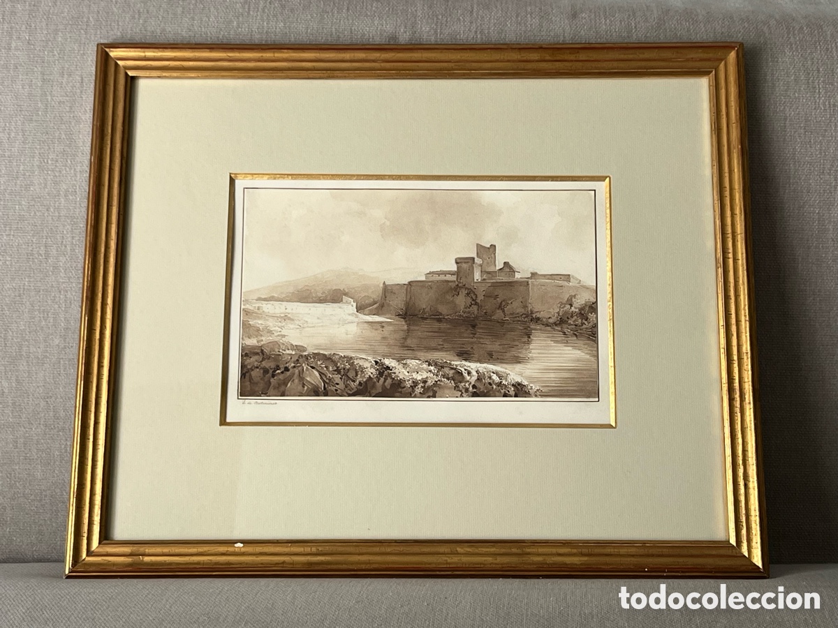 Art: Edmond de Breteni&egrave;res (1804-1882) Dibujo del siglo XIX tinta aguada