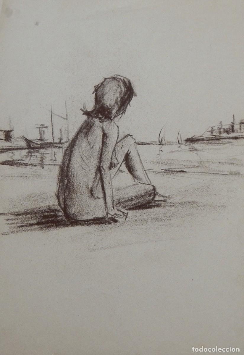 Arte: Manuel Vicente Mora. Carboncillo sobre papel. &rdquo;Desnudo femenino en el mar&rdquo;. Sin firmar. 40x28 cm.