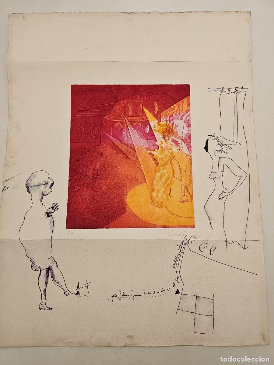Arte: RAMON PUJOL BOIRA, (1949-2019), DIBUJO ORIGINAL SOBRE GRABADO DE ALFONSO COSTA, (65X50)