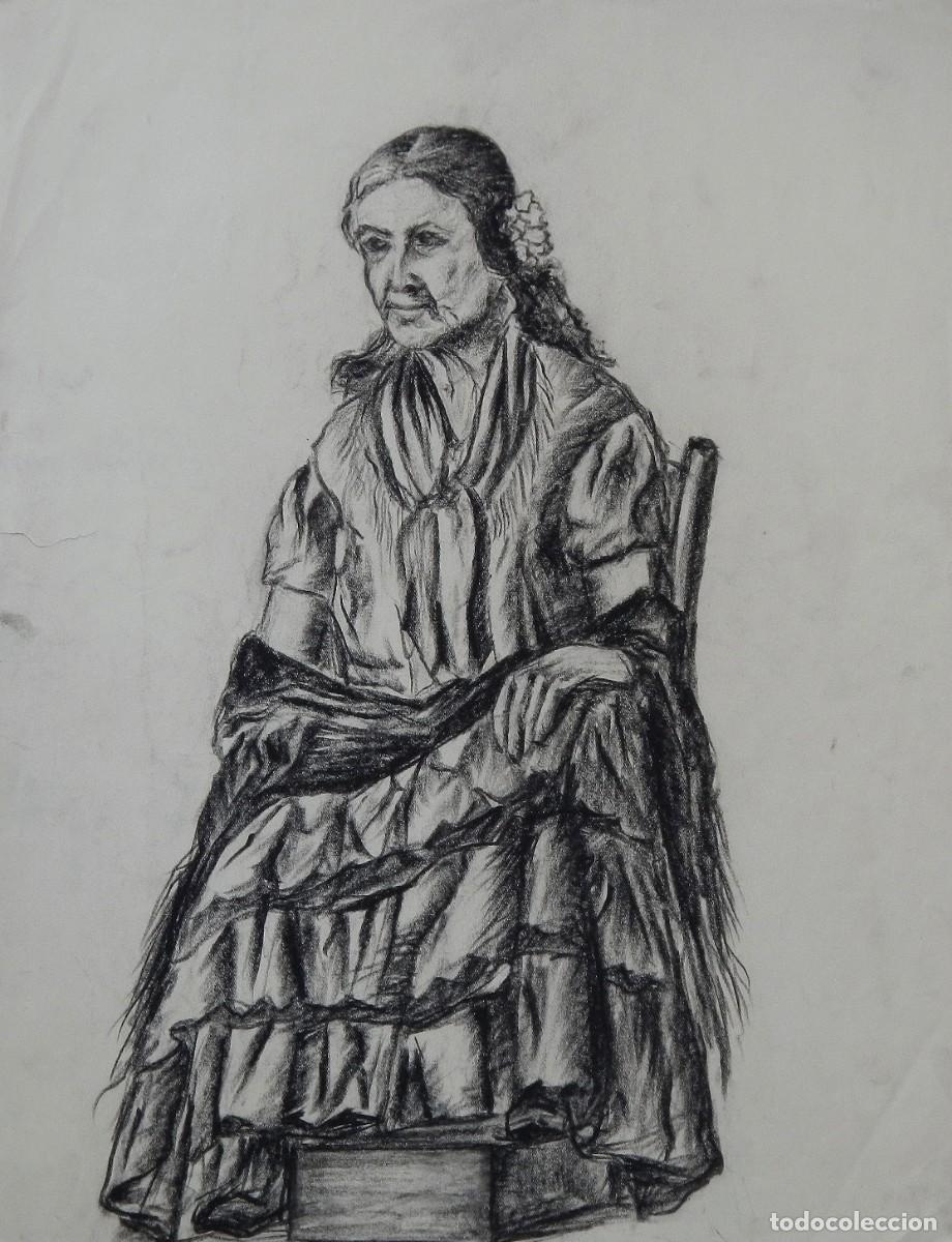 Arte: Manuel Vicente Mora. Carboncillo sobre papel. &rdquo;Gitana o anciana con vestido&rdquo;. Sin firmar. 43x34 cm.