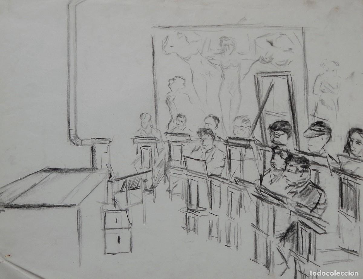 Arte: Manuel Vicente Mora. Carboncillo sobre papel. &rdquo;Escuela de Bellas Artes&rdquo;. Sin firmar. 43x34 cm.