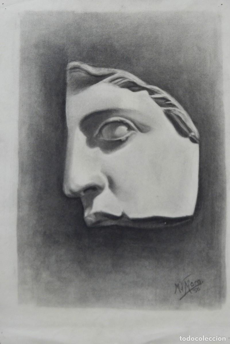 Arte: Manuel Vicente Mora. Carboncillo sobre papel. &rdquo;Apunte Cara&rdquo;. 1956. Firmado a mano. 47x31 cm.