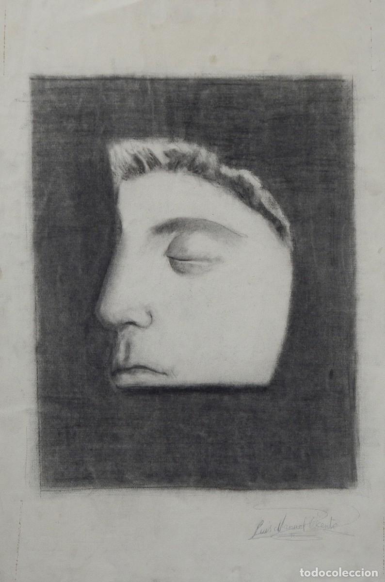 Arte: Luis Manuel Vicente. Carboncillo sobre papel. &rdquo;Apunte Cara&rdquo;. 1956. Firmado a mano. 47x31 cm.