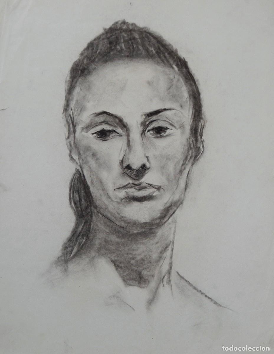Arte: Manuel Vicente Mora. Carboncillo sobre papel. &rdquo;Rostro femenino&rdquo;. Sin firmar. 44x34 cm.