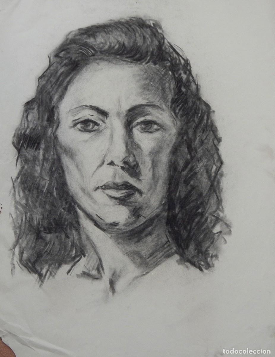 Arte: Manuel Vicente Mora. Carboncillo sobre papel. &rdquo;Rostro femenino&rdquo;. Sin firmar. 44x34 cm.