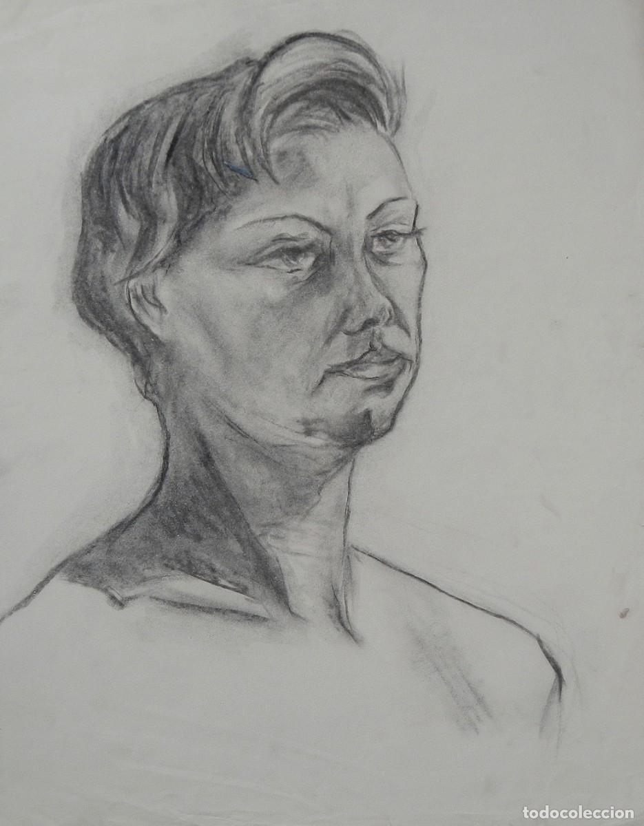 Arte: Manuel Vicente Mora. Carboncillo sobre papel. &rdquo;Rostro femenino&rdquo;. Sin firmar. 44x34 cm.
