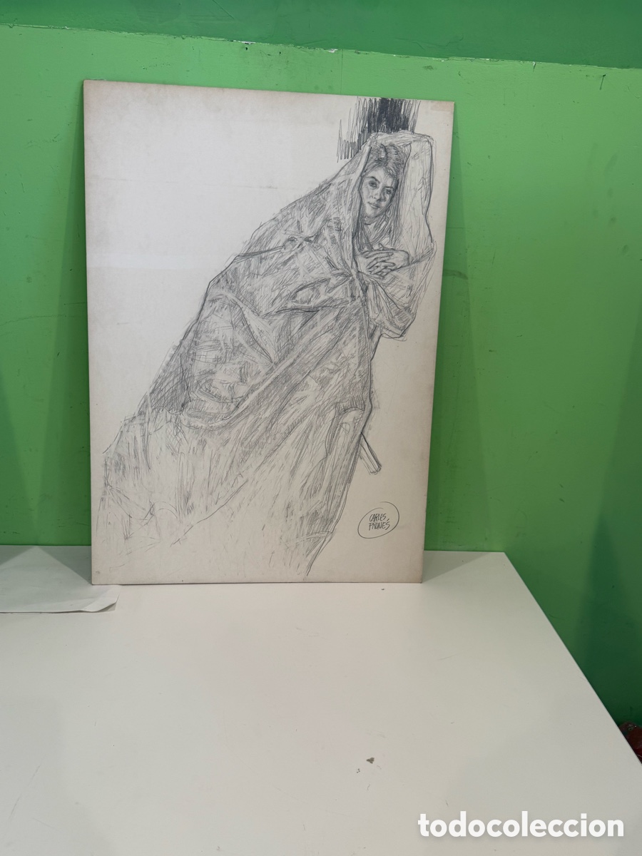 Arte: Carles Prun&eacute;s (1937-2017) Barcelona &ndash; Dibujo original firmado. Figura femenina &ndash; 75 &times; 53 cm