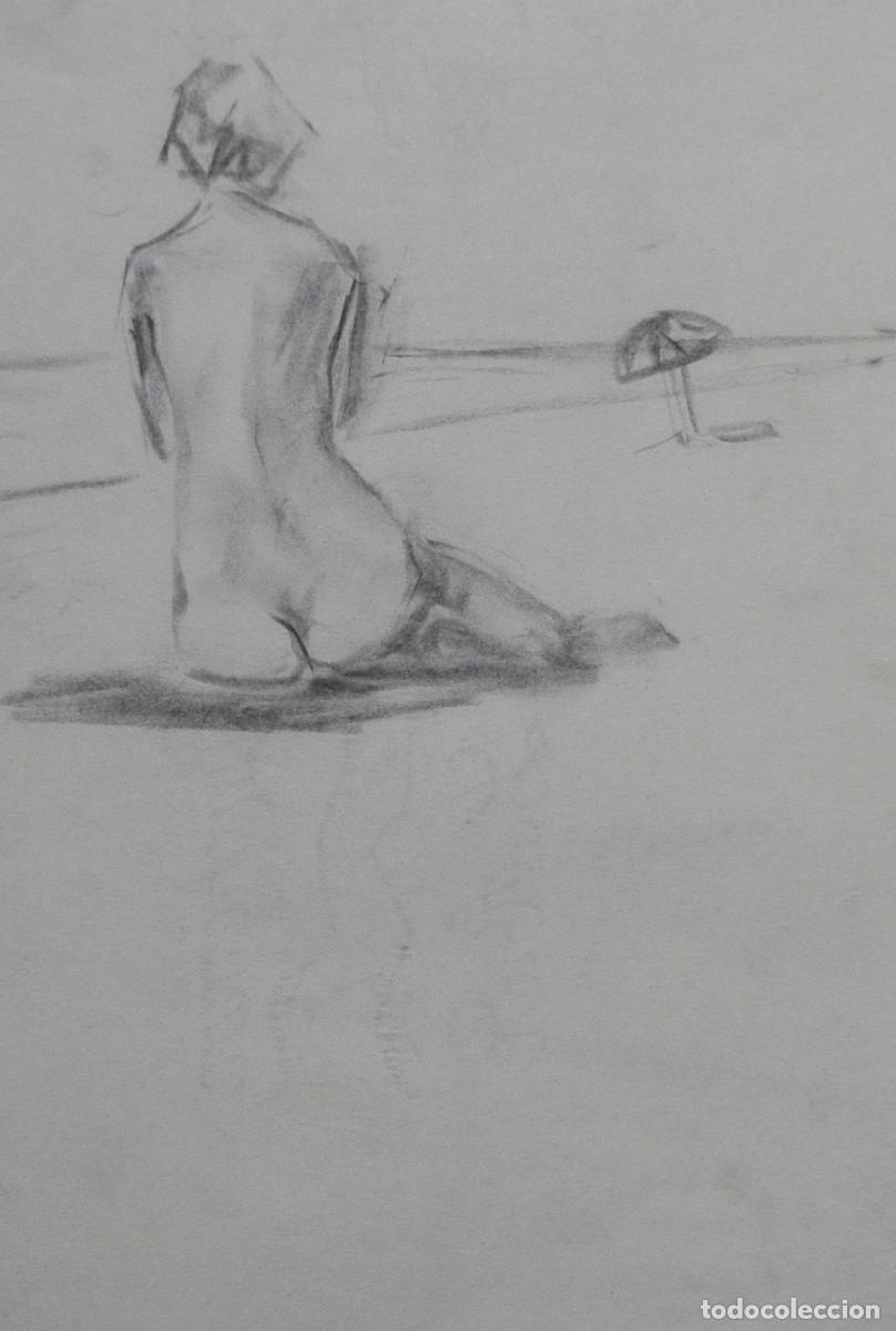 Arte: Manuel Vicente Mora. Carboncillo sobre papel. &rdquo;Desnudo femenino en la playa&rdquo;. Sin firmar. 31x22 cm.