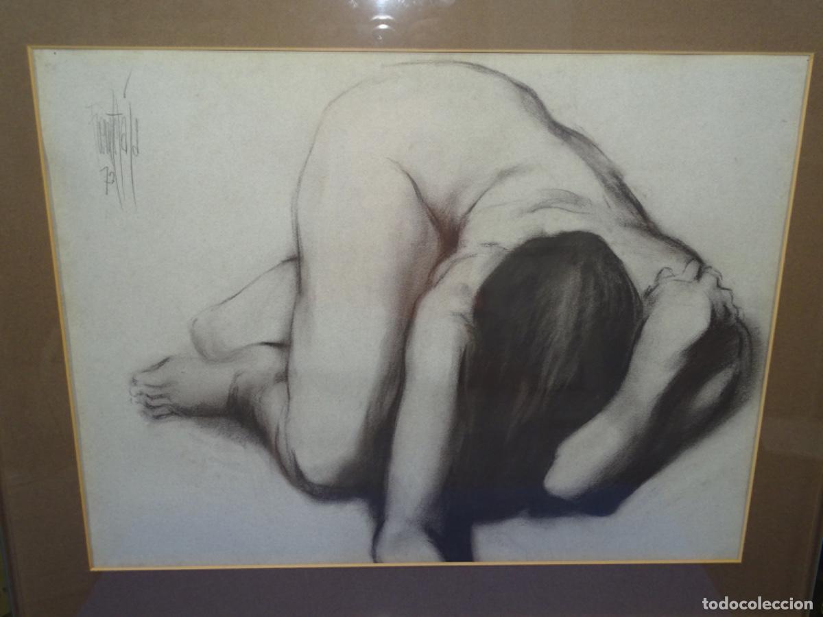 Arte: GRAN DIBUJO CARBONCILLO FUENTETAJA 1970. DESNUDO.